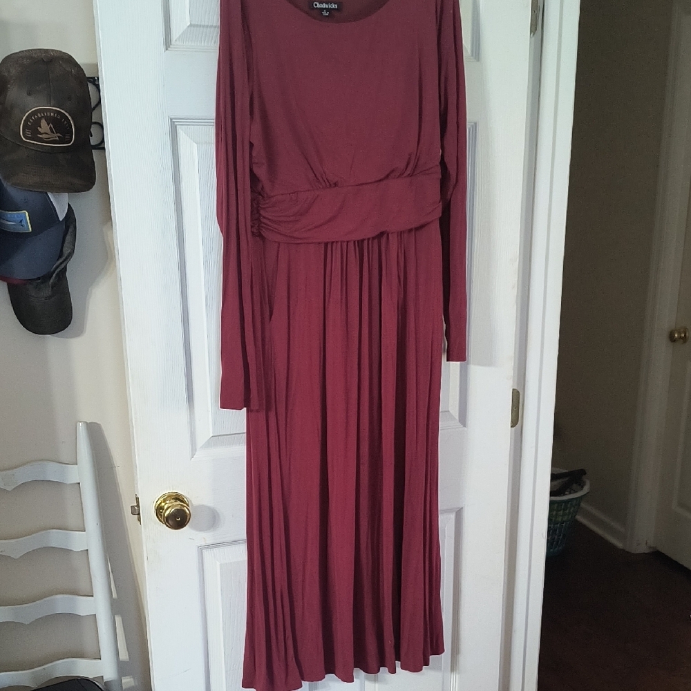 Chadwicks Burgandy Long Sleeve Maxi Dress, Beautiful